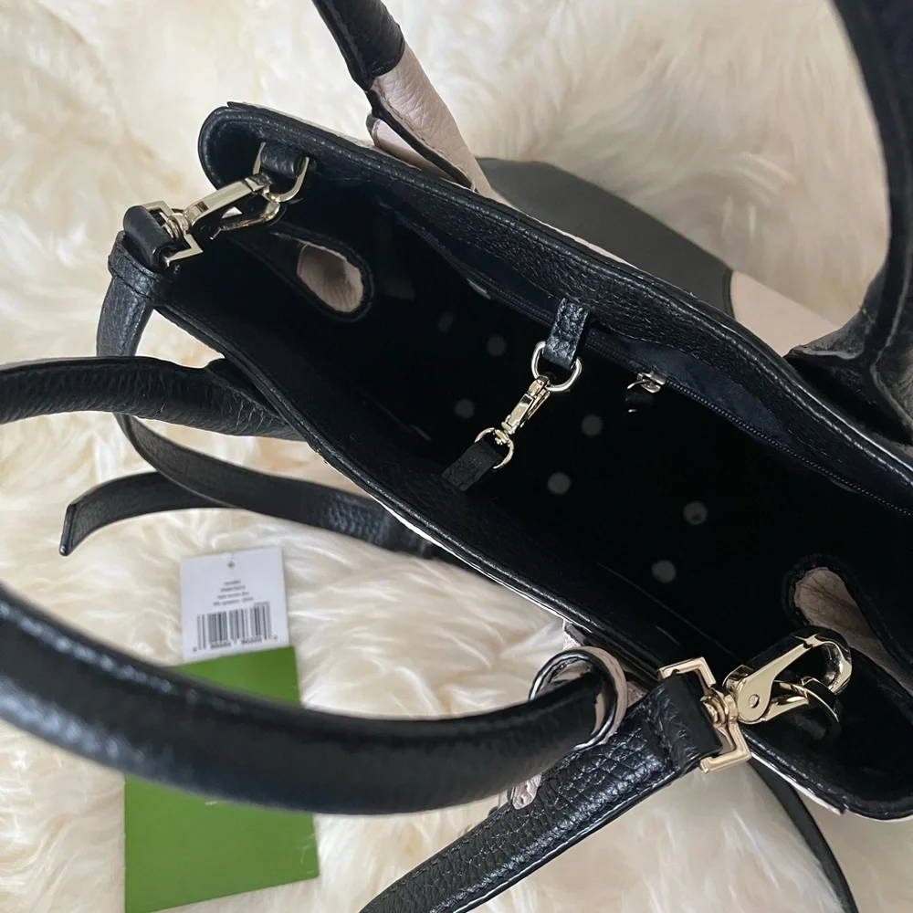 Kate Spade Black/Taupe Pebble Leather w/removable crossbody strap. - Picture 6 of 10
